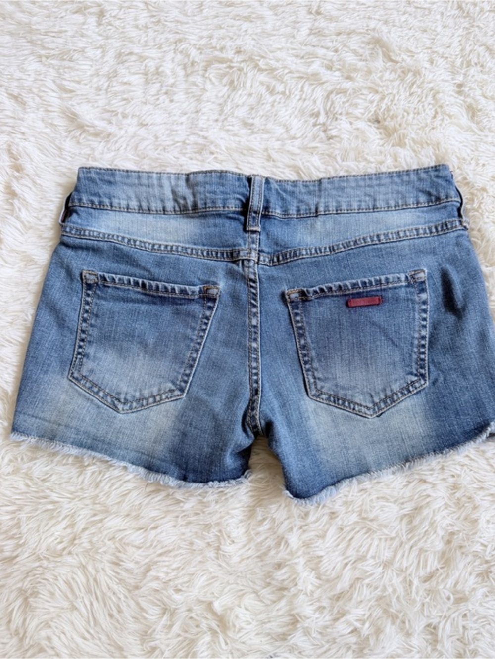 Mango Low Waisted Faded Blue Denim Frayed Hem Shorts